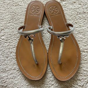 Tory Burch Metallic Thong Sandals with Logo Accent